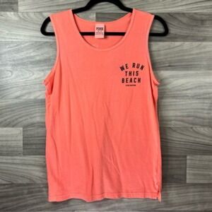 We Run This Beach Tank Top Pink Women's XS Sleeveless Scoop Neck 100% Cotton